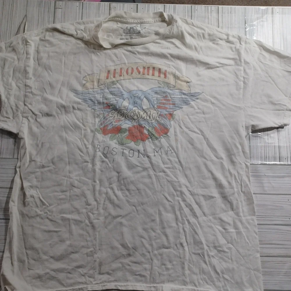 Goodie Two Sleeves Aerosmith Shirt Mens Large White Boston MA Rock Graphic Tee